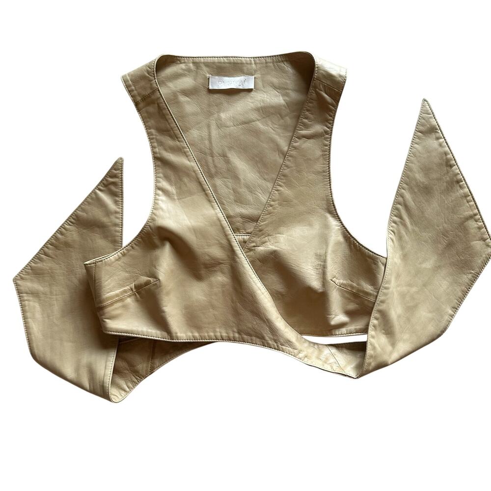 Partow Genuine Leather Wrap Crop Top Vest Tan Beige Size S/M